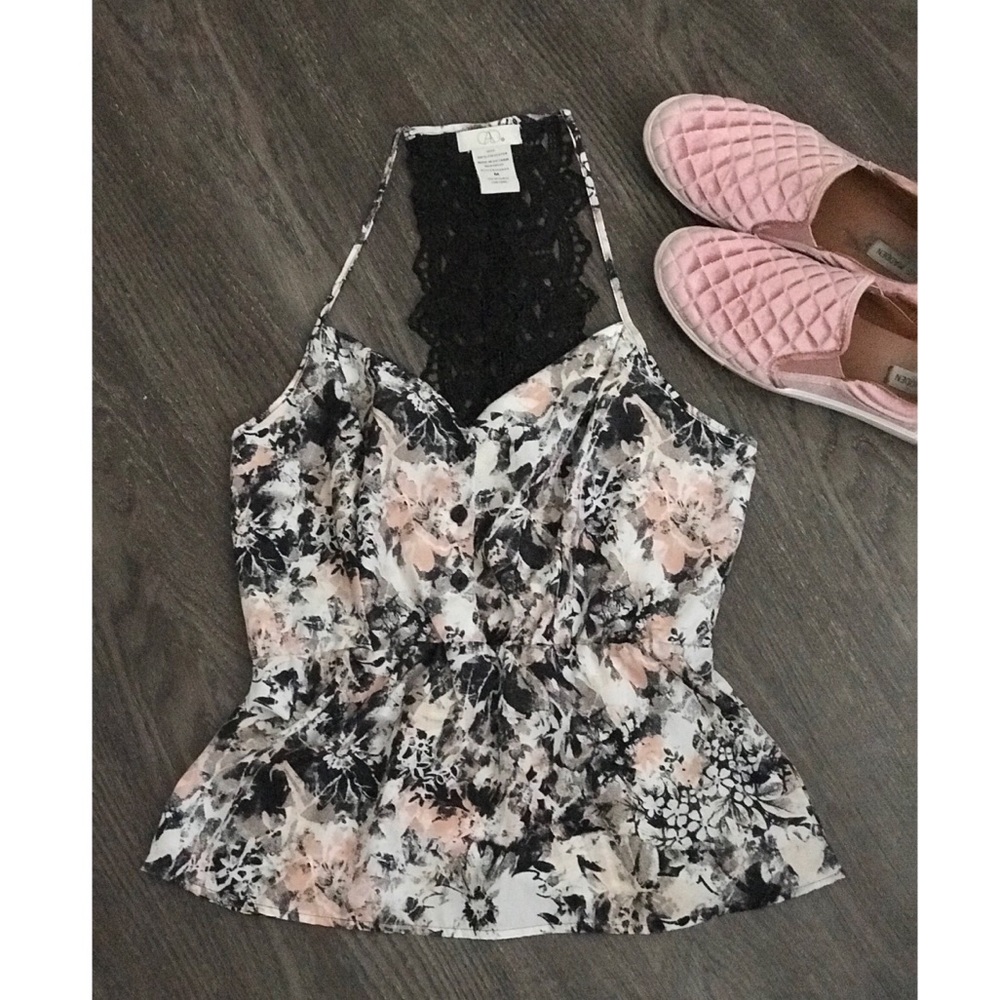 Sexy floral top with intricate lace back